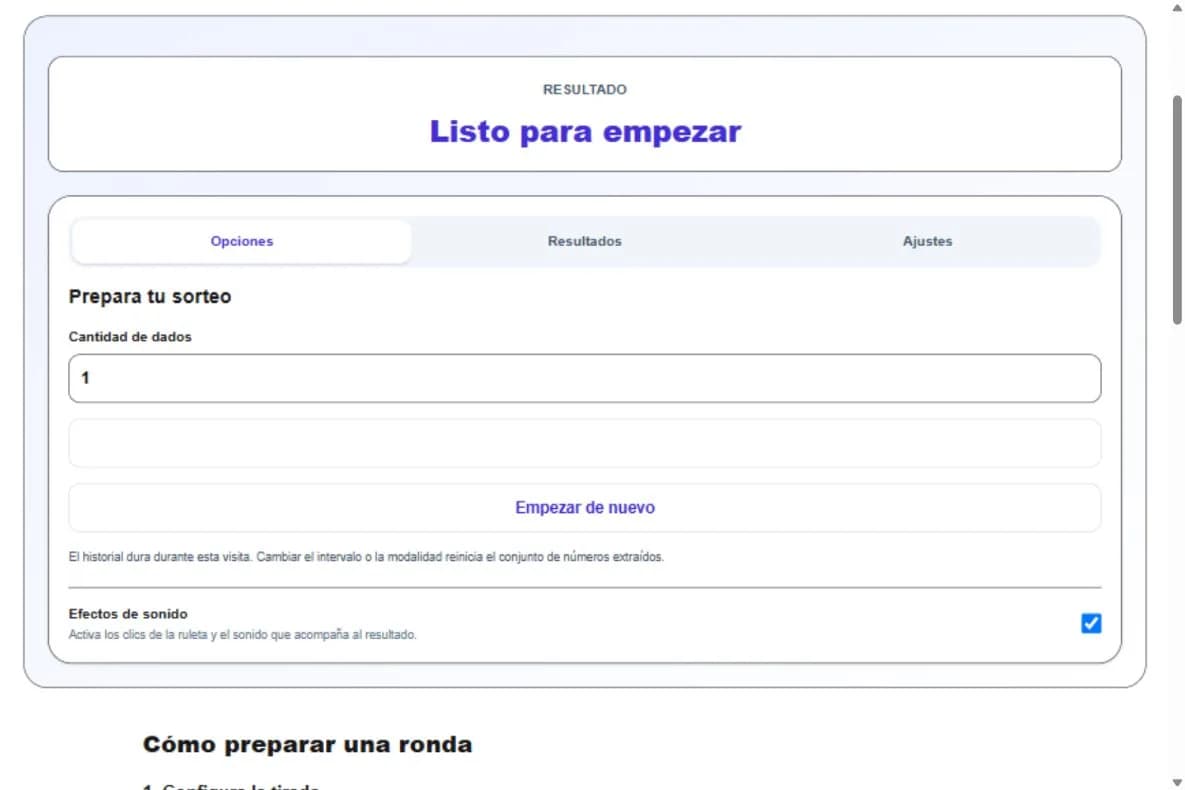 Ejemplo de la herramienta con controles y opciones en español