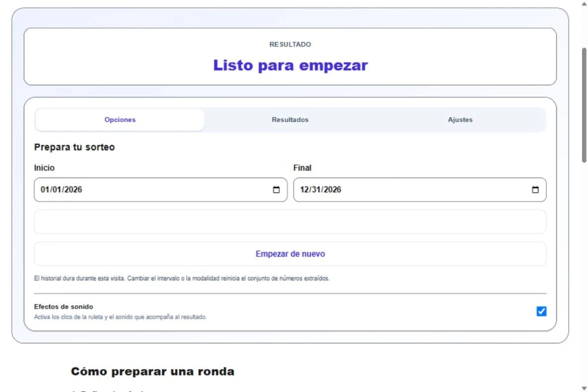 Ejemplo de la herramienta con controles y opciones en español