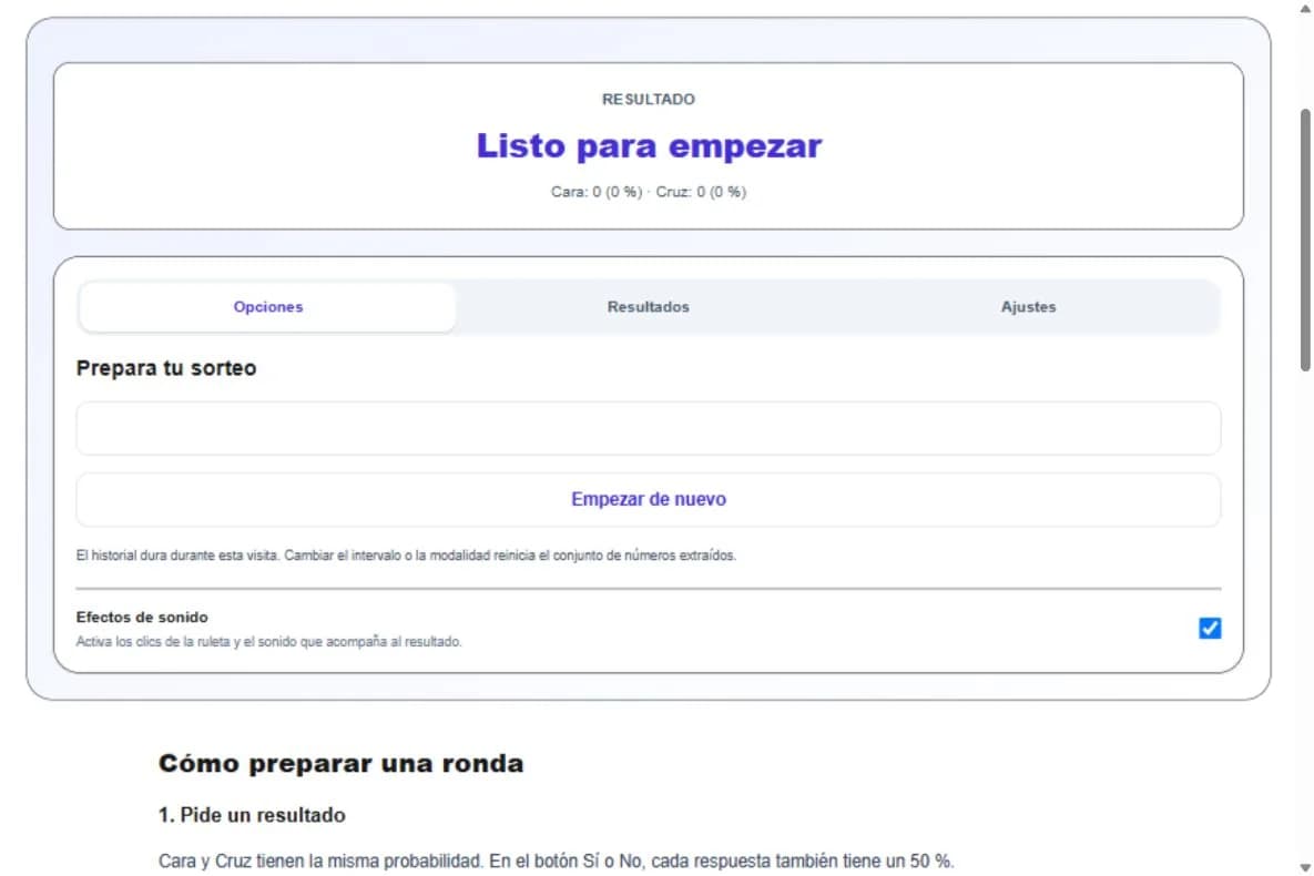 Ejemplo de la herramienta con controles y opciones en español
