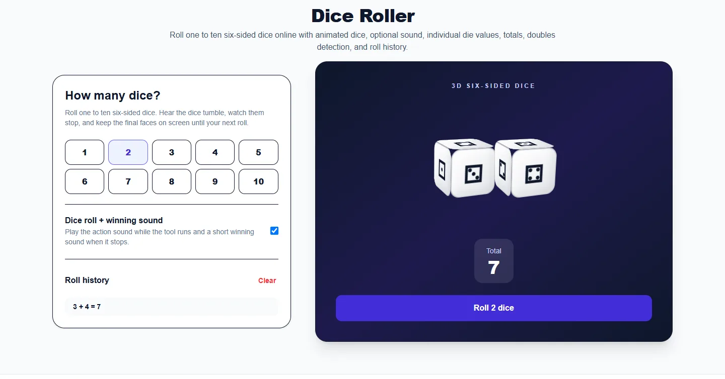 Dice Roller: completed example and available controls