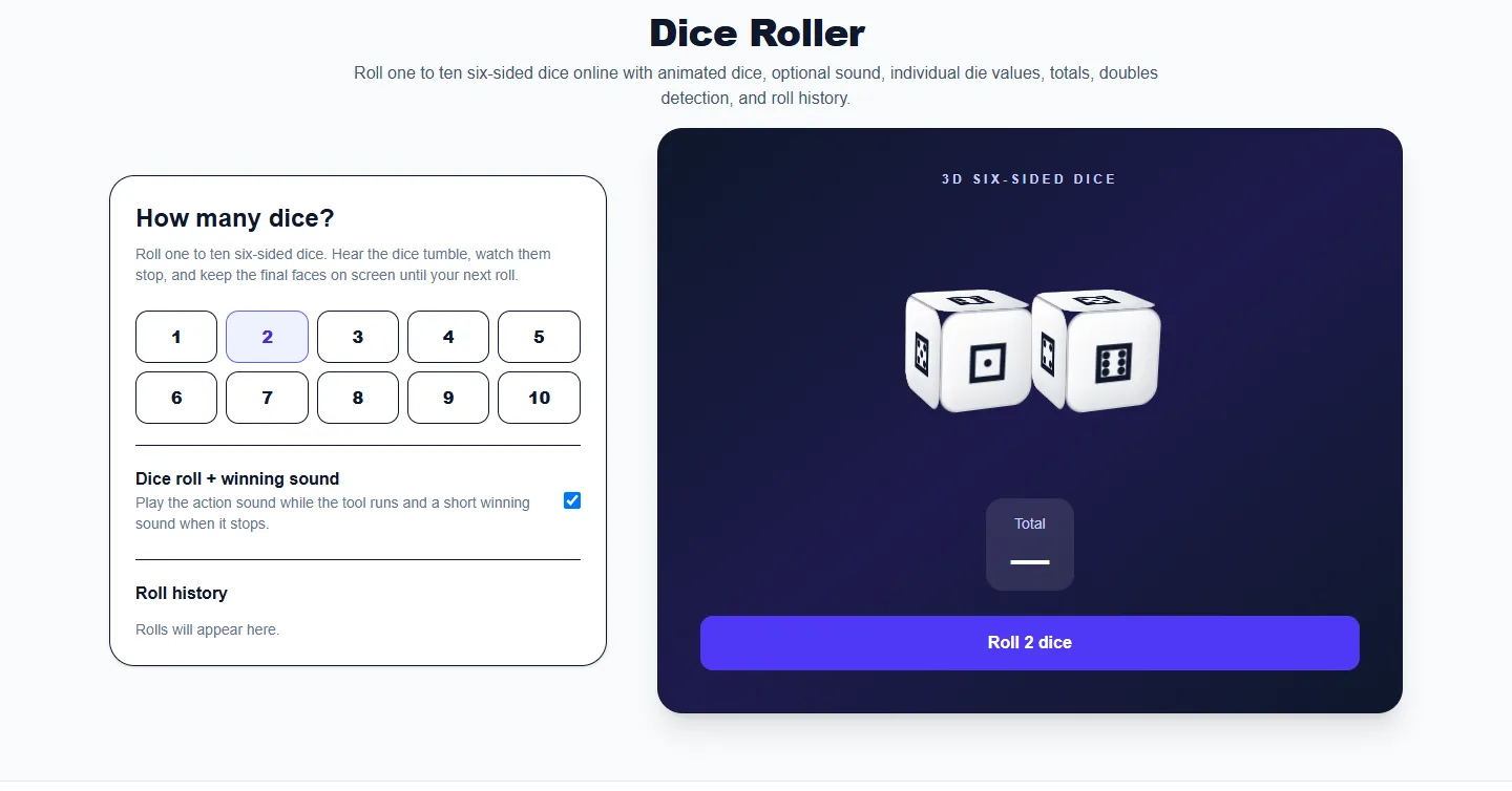 Dice Roller: desktop setup and controls
