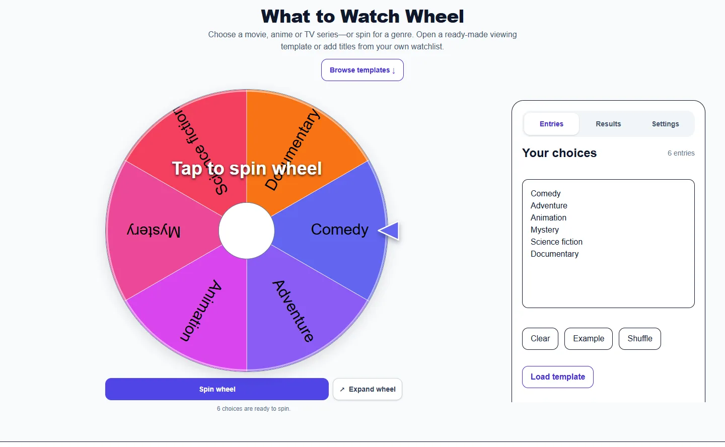 What to Watch Wheel: desktop setup and controls