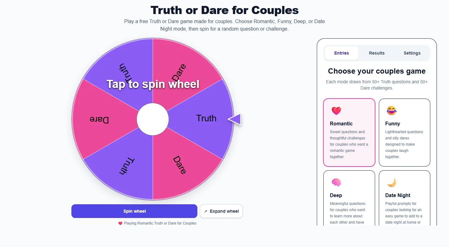 Truth or Dare for Couples: desktop setup and controls