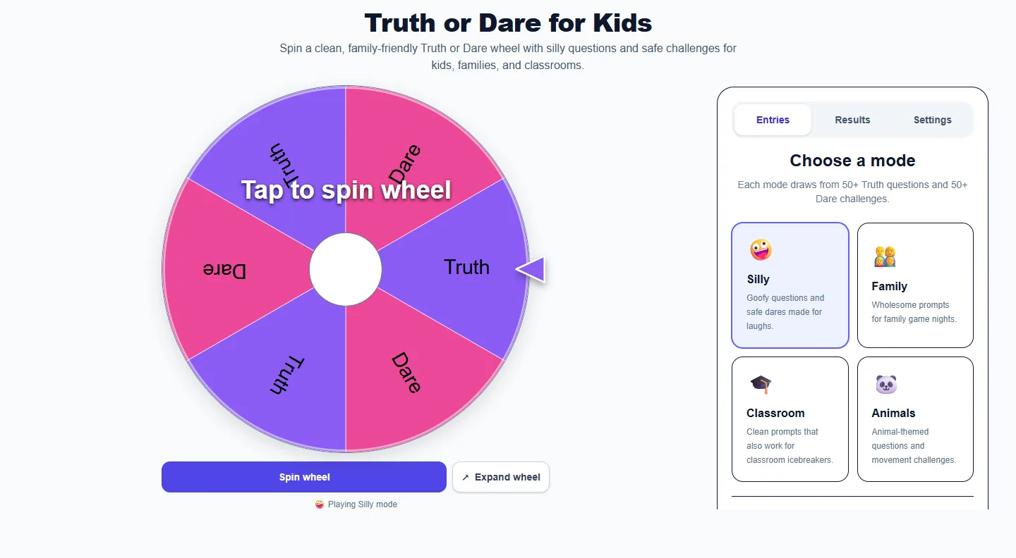 Truth or Dare for Kids: desktop setup and controls