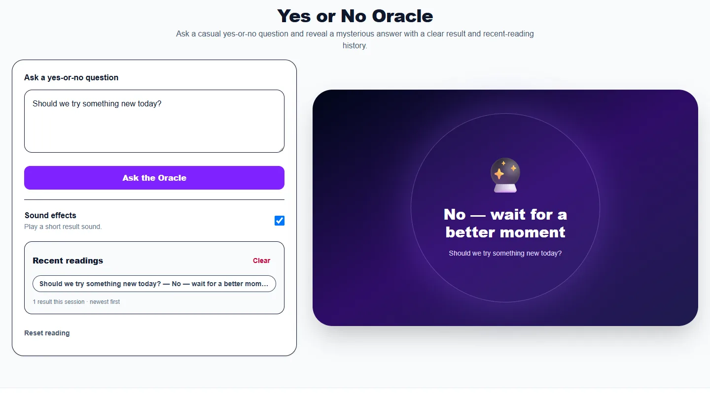 Yes or No Oracle: completed example and available controls