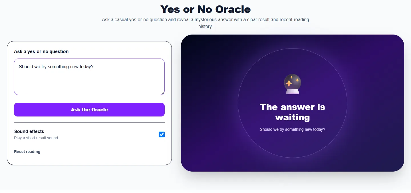 Yes or No Oracle: desktop setup and controls