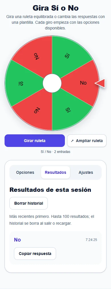 Gira Sí o No: ejemplo en móvil